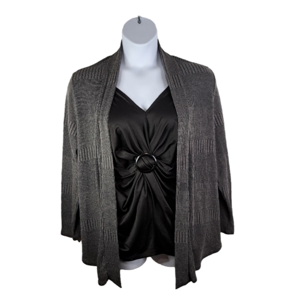 Cato Plus Sweater Cardigan with Built-In Tank Front Size 18/20 Gray & Black